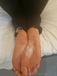 Massive load delivered to abi s feet after a session more to cum today