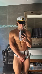 Captain s ready for takeoff hat on tie tight abs out and this fat cock