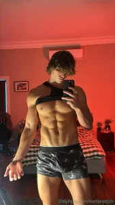 Sando up chest and abs on display and this big cock pushing through