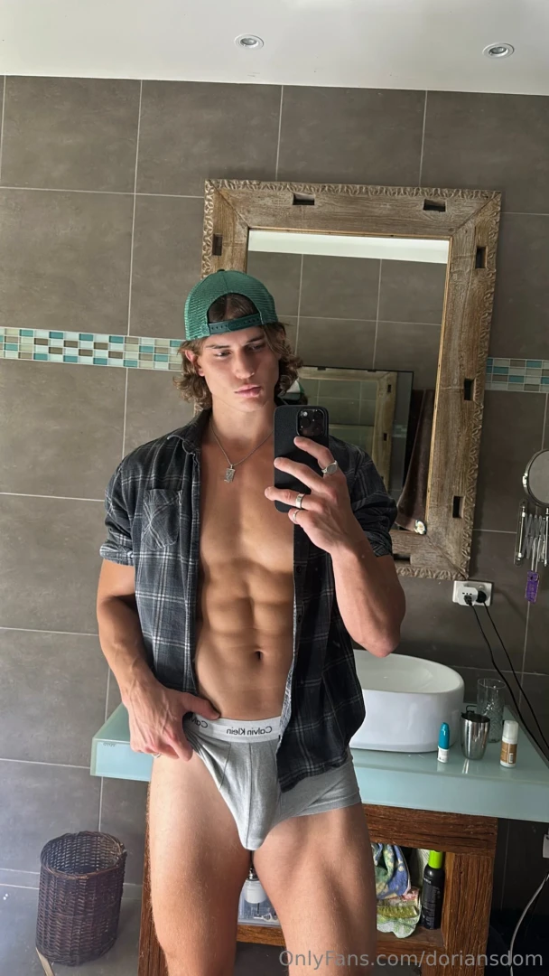 Snapped this quick shirt wide open abs tight cock thick and hard in my 