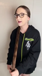 Soaking wet hair oversized hoodie showering and shampooing play