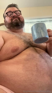 Just a big bear having coffee and enjoying his big gut part 1