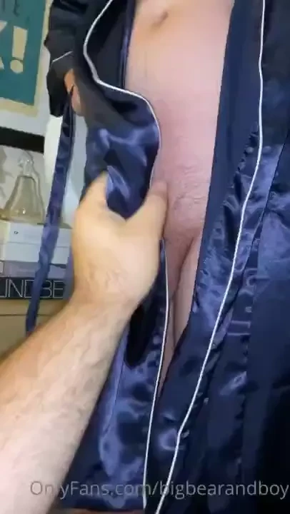 Rubbing my boys cock with his satin robe 