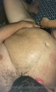 bigbearandboy - My boy really knows how to get my cock hard by sucking on these tits i 