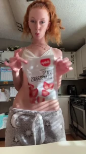 Making my daily strawberry matcha lewd sfw petite cute redhead