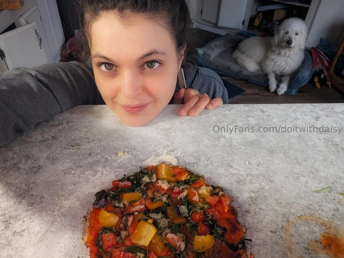 I made a cauliflower crust pizza using only dog-safe ingredients and part 1 