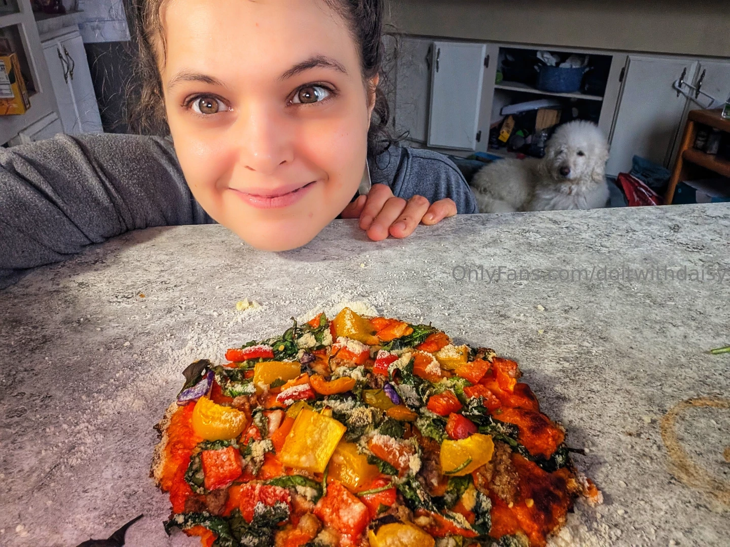 I made a cauliflower crust pizza using only dog-safe ingredients and 
