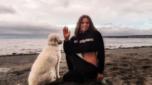 I like to stretch when we go to the beach and waffles likes to take in
