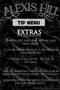 Tip menu how to tip the amount of the content service or extras that