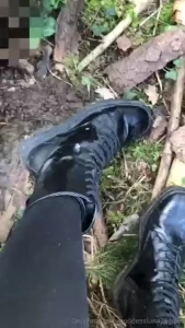 He licks my dirty boots clean with his slave tongue i help him by