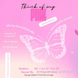 Think of my pink contest is calling all you sweet butterflies to open