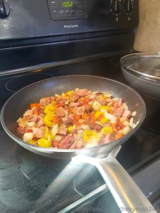 The beginning of a great breakfast burrito