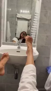 Feet humiliation and domination in the hotel s bathroom mirror angle