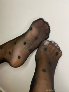 White toes with black polka dots nylons my sexy tiny feet are for you