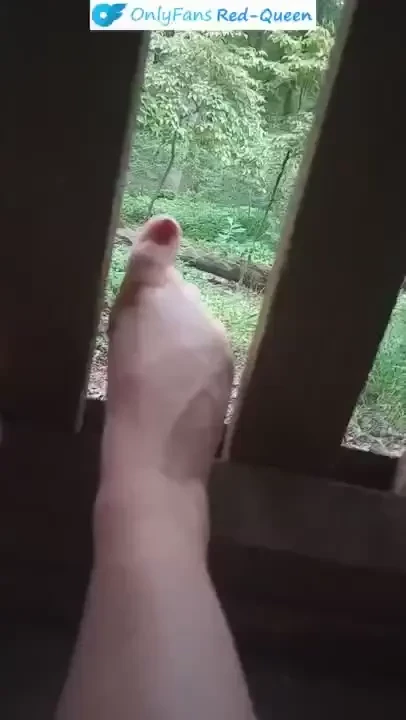 New short video release outdoor feet relaxing on the porch of the log 