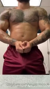 Sexy spanish guy watching me flex after i workout