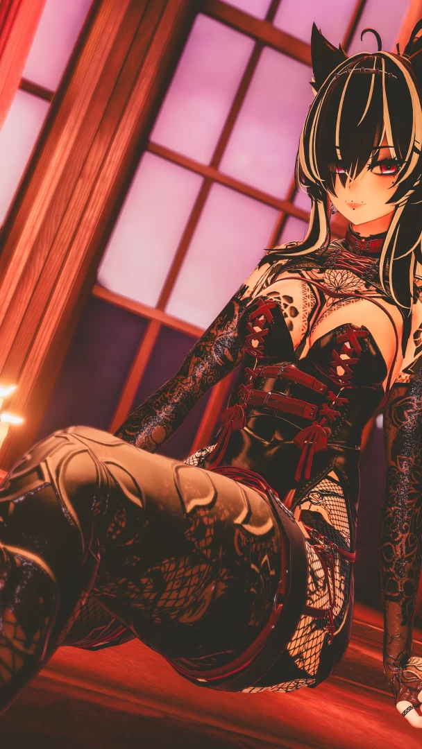 Posing in front of the window before our date vr facetracking tattoos 