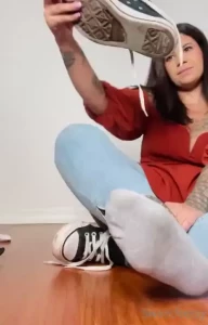 Sweaty sock removal tease this are my smelliest shoes that no one has