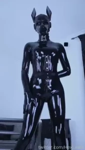 Just a cute rubber pup making sure to give that latex a quick test
