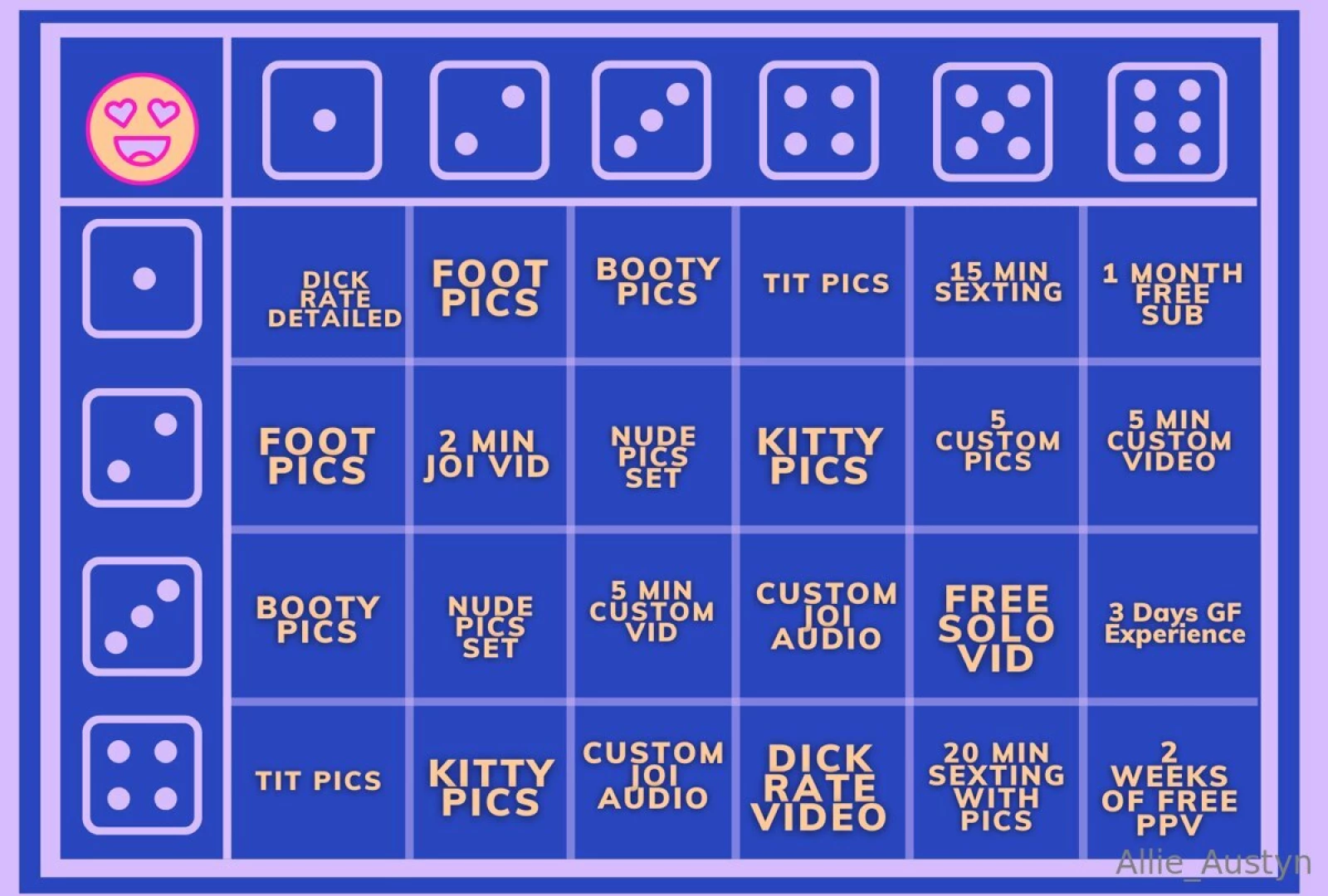 How about a game of dirty dice tip 5 for 1 dice or 7 for two we can 