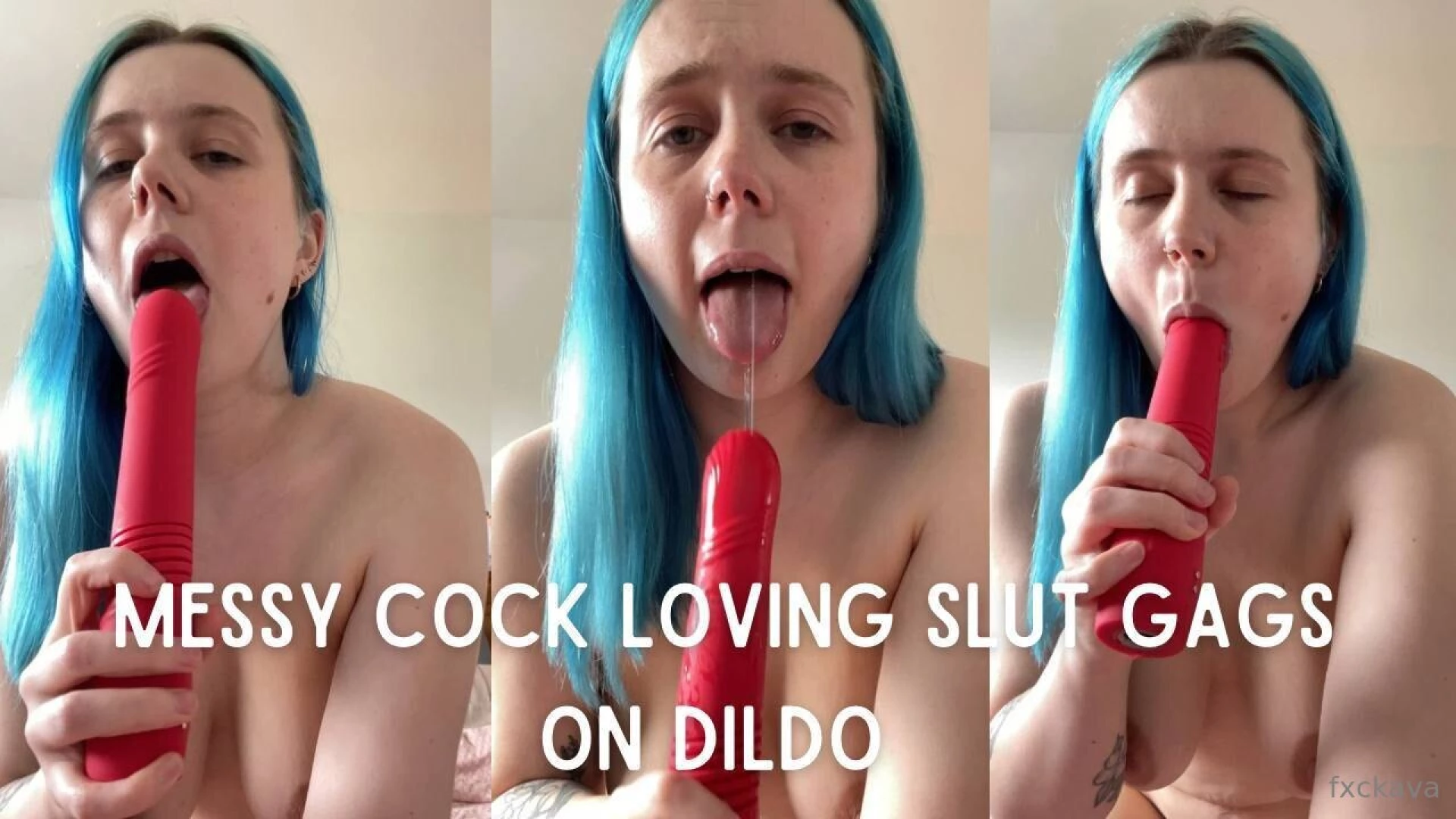 Messy cock loving slut gags on dildo tip 5 for the full video 5 07 i 