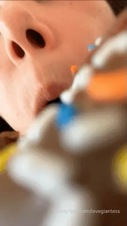 Food chewing and unaware vore giantess eats her soft chocolate and 