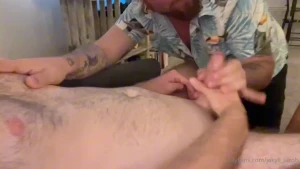 We tag teamed this hot married guys big uncut cock and played with his