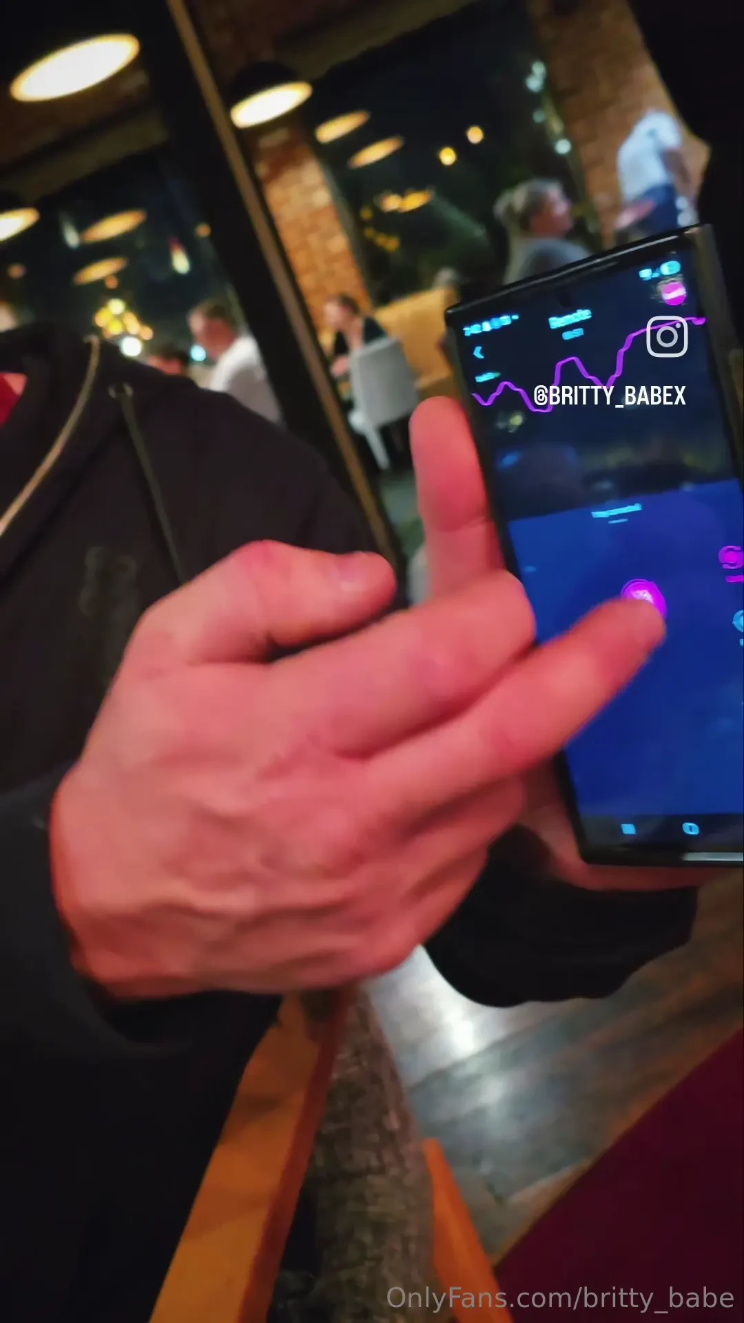 Hubby playing with my lovesense toy while we re at dinner 