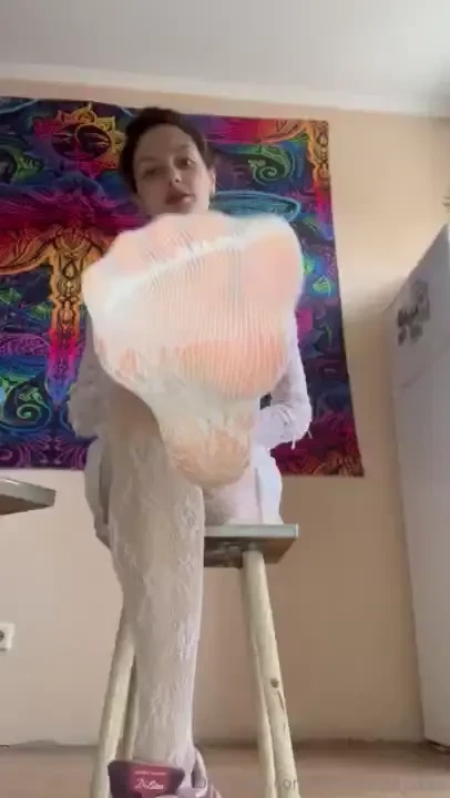Today i take off my shoes and show my white smelled tights after long 