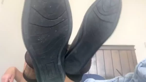 Wearing your girlfriends silky black nylons and flats such a shame