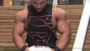 Slow motion superman pec dance by alex oritz