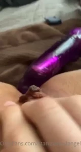 Watch me cream everywhere and push out my purple dildo