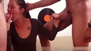 Just enjoying sucking 2 big dicks at the same time bbc bwc mfm blowjob