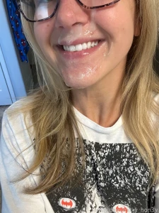 He painted a masterpiece on my face facial glasses cute blonde blowjob part 2