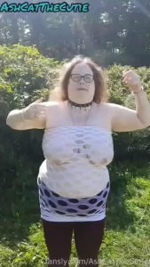 Just bouncing my fat titties in the woods lol bbw redhead bigtits