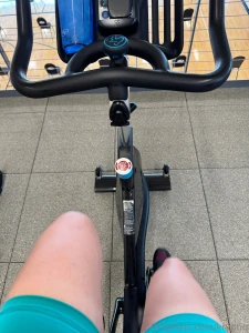 Just finished a spin bike workout thighs burning sweat dripping and i