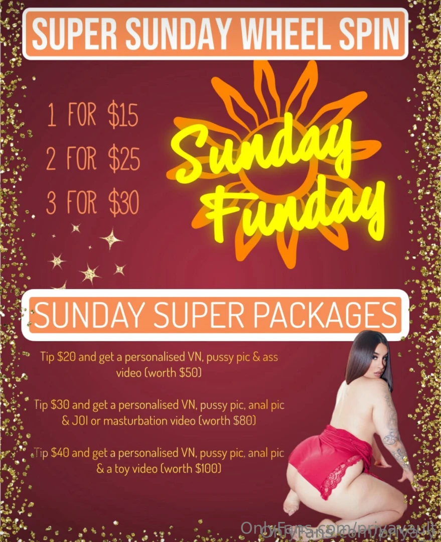 Super sunday on priya_y wheel spin amp filthy packages for amazing 