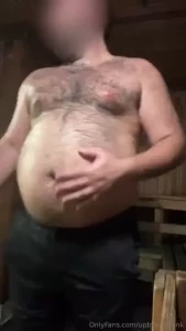 Big bloated ballgut sweaty in the sauna and locker room guys were