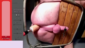 Impaled electrostimulation session ends with ruined orgasm