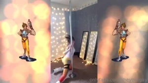 Overwatch casual tracer cosplay pole dance strip song used day month