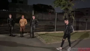 Three leather gom masters capture dominate tie up and fuck straight