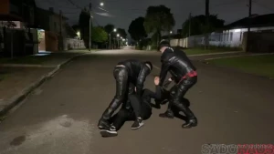 Skater gets tied up and fucked by leather thugs