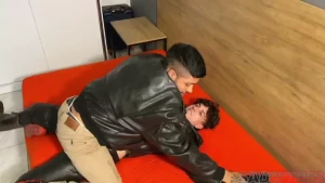 Biker is captured and tied up but surrenders and obeys