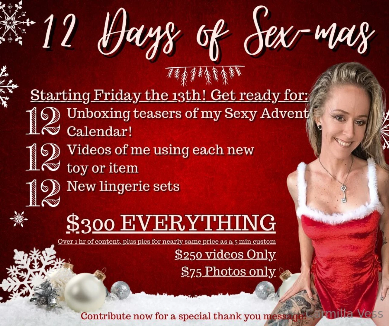 Live tomorrow 12 13 celebrate the 12 days xxx-mas with me get over one 