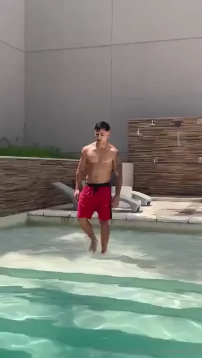 We get into the pool together 