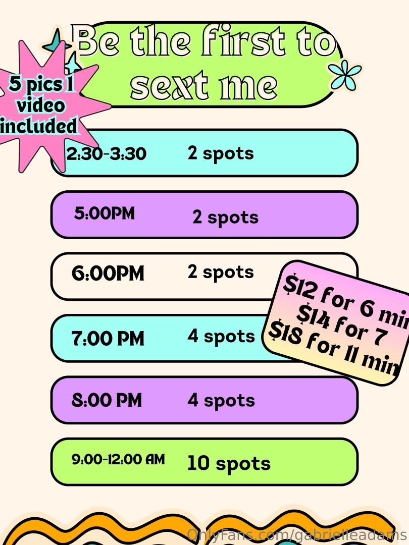 For tonight message me asking about the time you re interested in and 