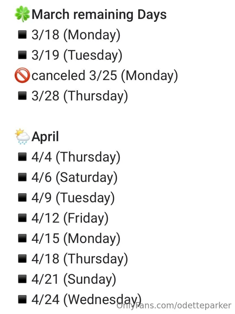 End of march and all of april cam schedule click read more to see the part 2 