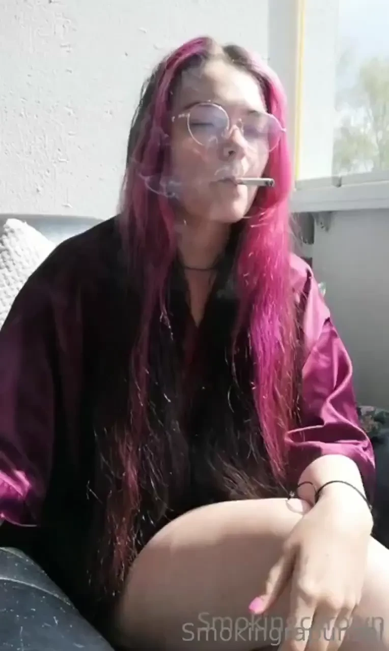 Morning smoke in my satin robe wearing glasses 