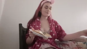 Mukbang eating pancakes