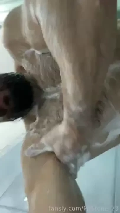 Taking a hot shower muscle hairy beard mustache flex domination stud 